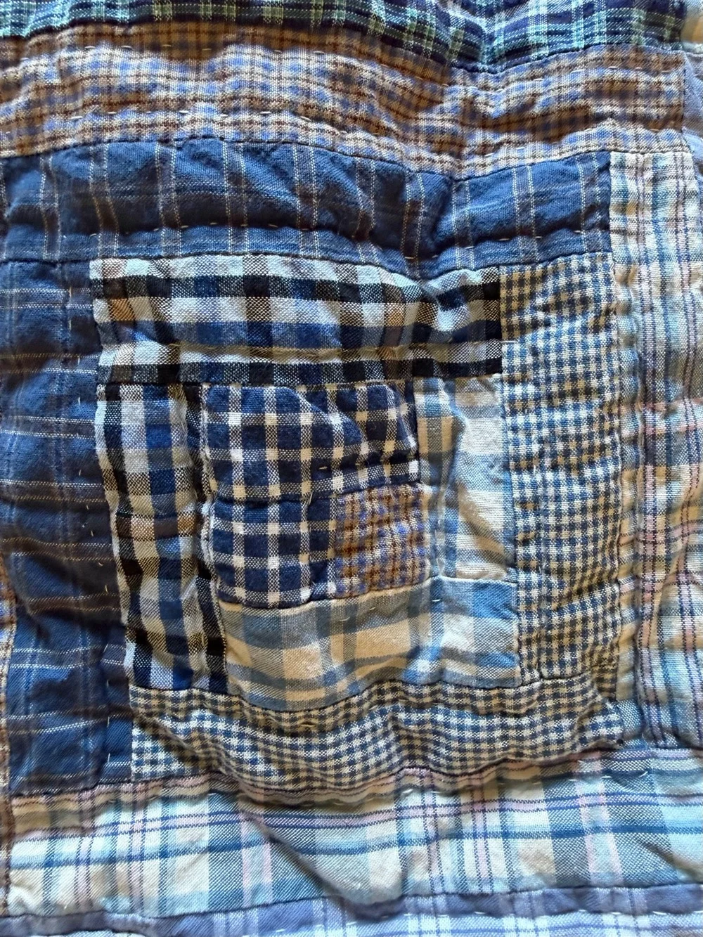 Blue Plaid Patchwork Quilted Pillow Shams- set of 2 (24 x 30)
